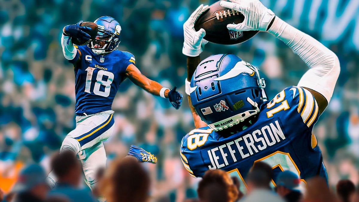 Vikings' Justin Jefferson catching a football.