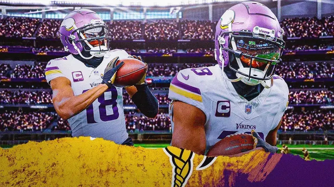 Double Justin Jefferson with Vikings fans in background
