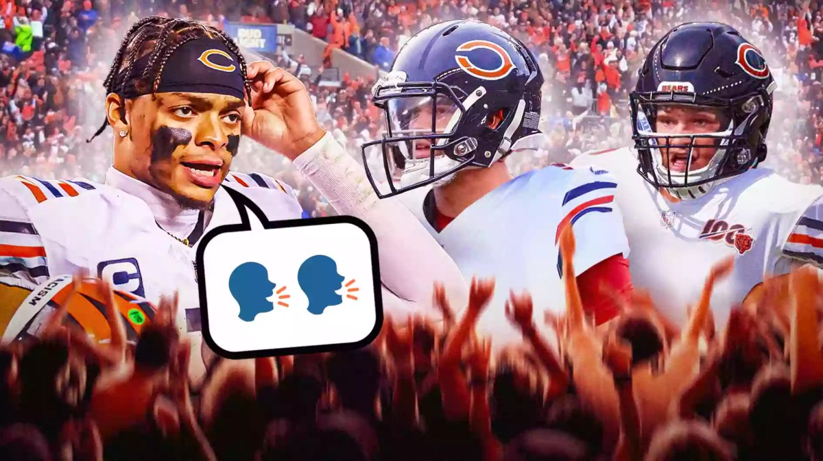 Bears' Justin Fields, Caleb Williams and Drake Maye in Bears jerseys