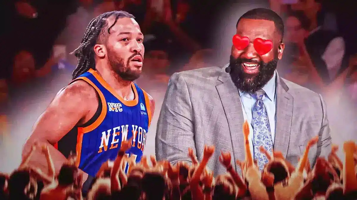 Kendrick Perkins with heart eyes looking at Jalen Brunson