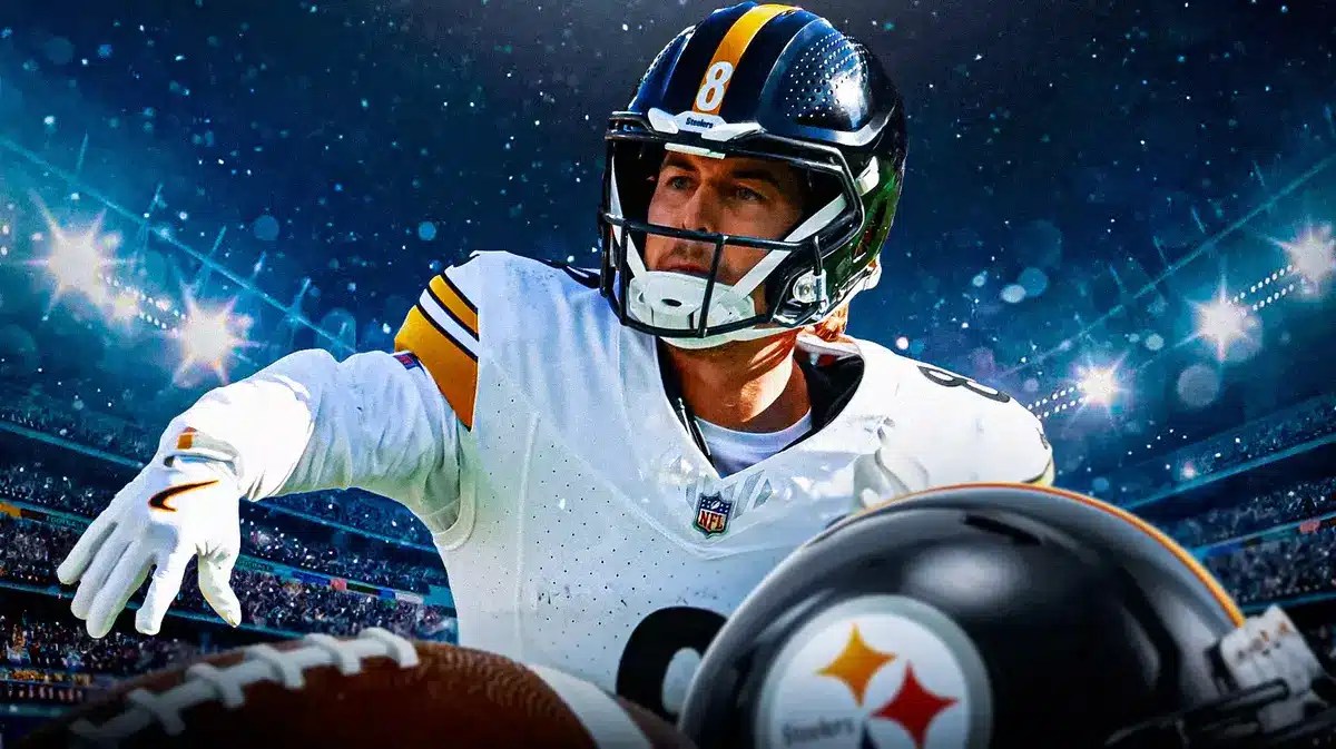 Pittsburgh Steelers star Kenny Pickett in front of Heinz Field.