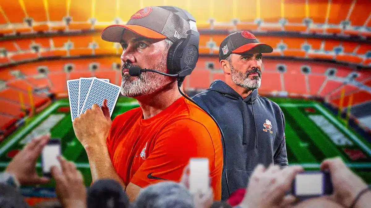 Browns coach Kevin Stefanski holding his cards close to his chest