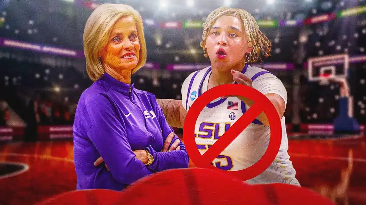 LSU women’s basketball coach Kim Mulkey and LSU women’s basketball player Kateri Poole, with the circle and slash emoji over pool