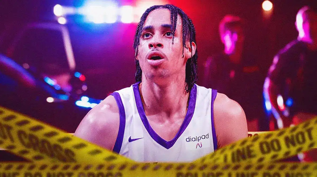 Chance Comanche (STOCKTON KINGS) with police car with its sirens on in the background