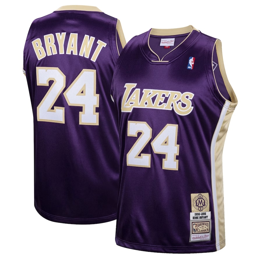 Kobe Bryant Los Angeles Lakers Mitchell & Ness Hall of Fame Class of 2020 #24 Authentic Hardwood Classics Jersey - Purple color on a white background.