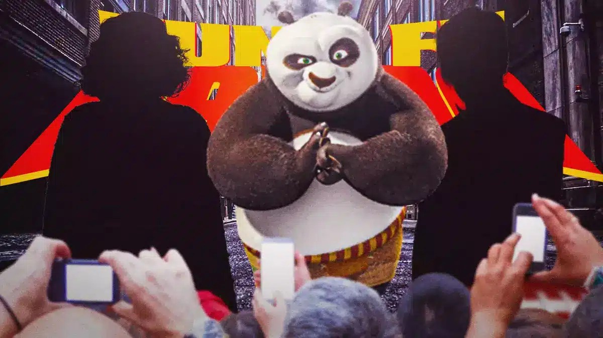 Kung Fu Panda logo with Po and silhouettes of Oscar winners Viola Davis and Ke Huy Quan.