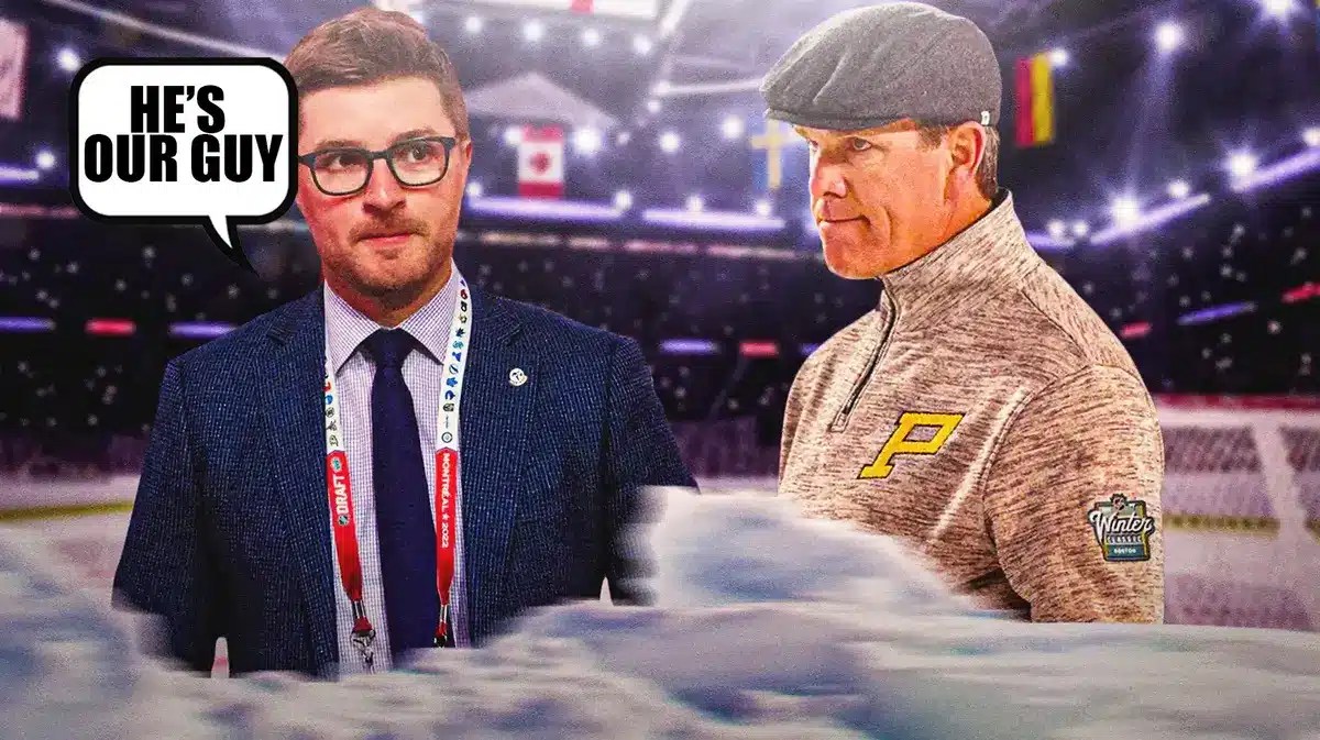 Kyle Dubas next to Mike Sullivan