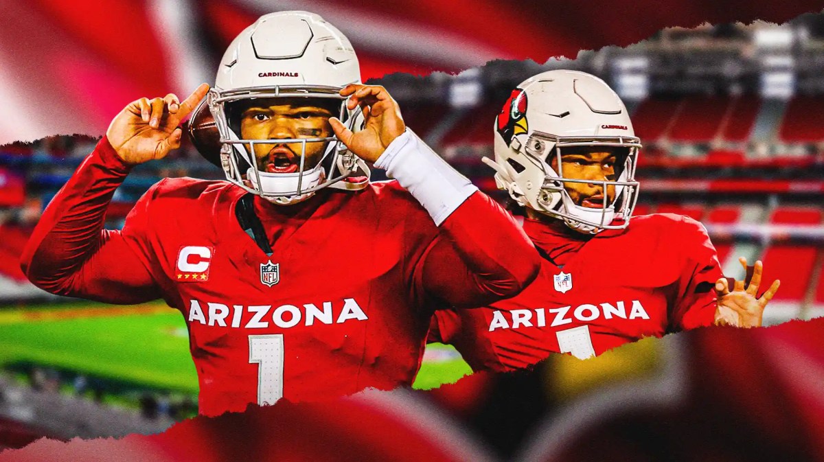 Cardinals, Eagles, Kyler Murray, Kyler Murray Cardinals, Kyler Murray Injury, Kyler Murray in Cardinals uni with Cardinals stadium in the background