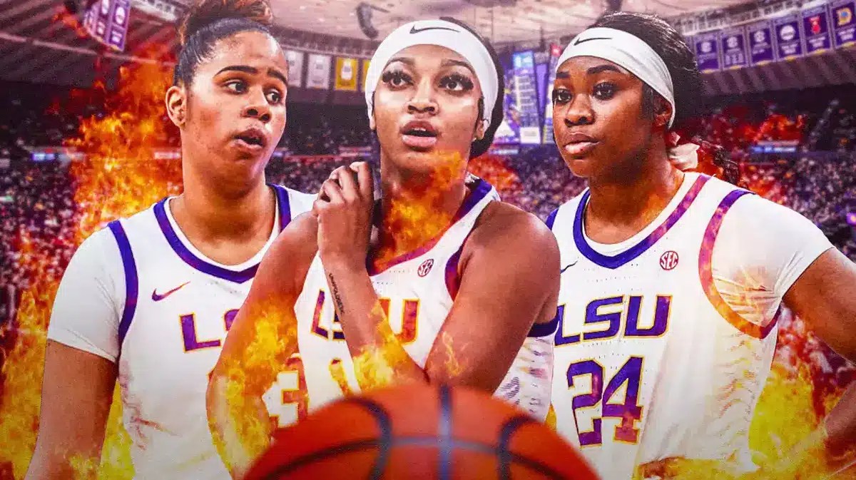 LSU women’s basketball players Angel Reese, Aalyah Del Rosario and Aneesah Morrow,