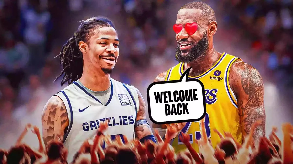 Image: LeBron James with heart eyes saying “Welcome back” to Ja Morant