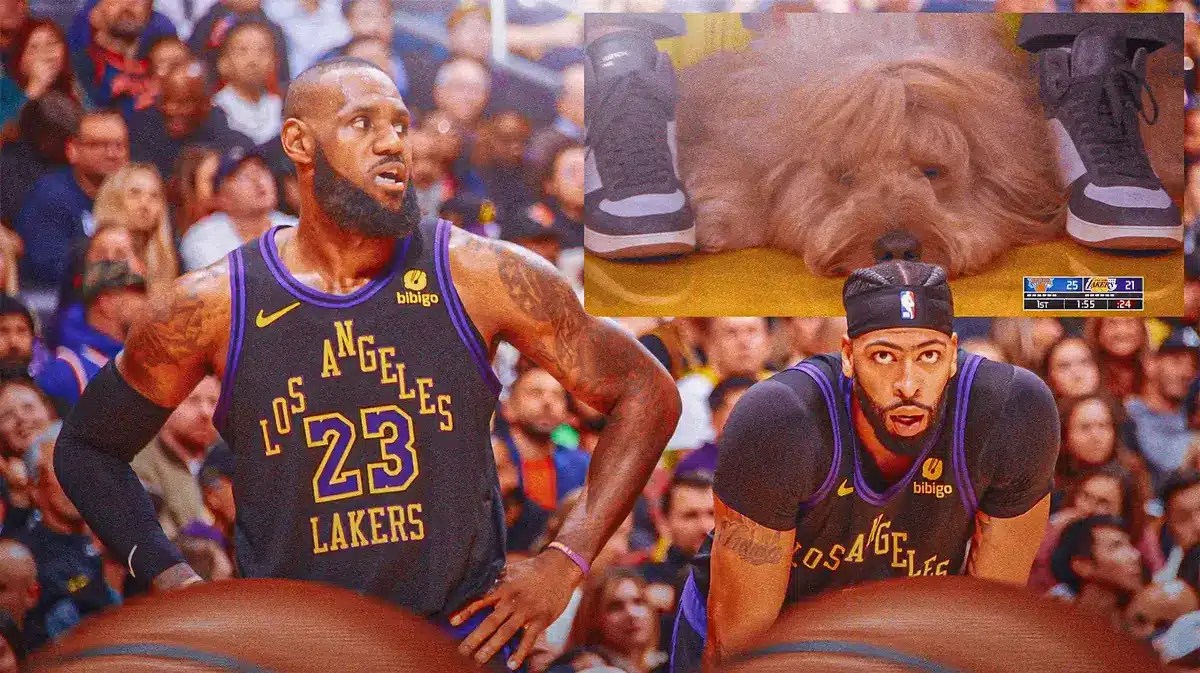 LeBron James and Anthony Davis (Lakers) both looking serious/angry