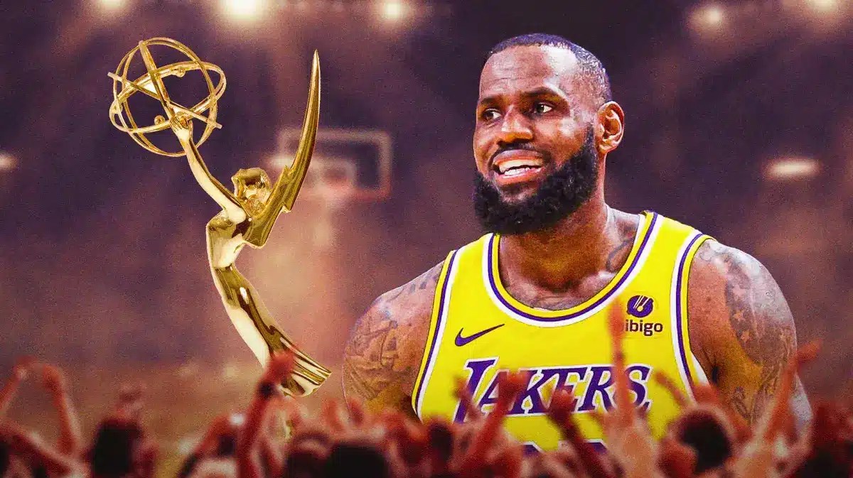 LeBron James next to an Emmy