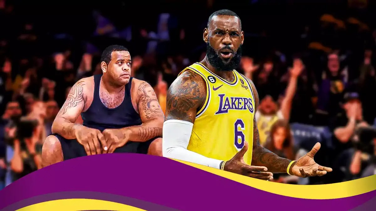 Lebron James with surprised face and Lenny Cooke in the background