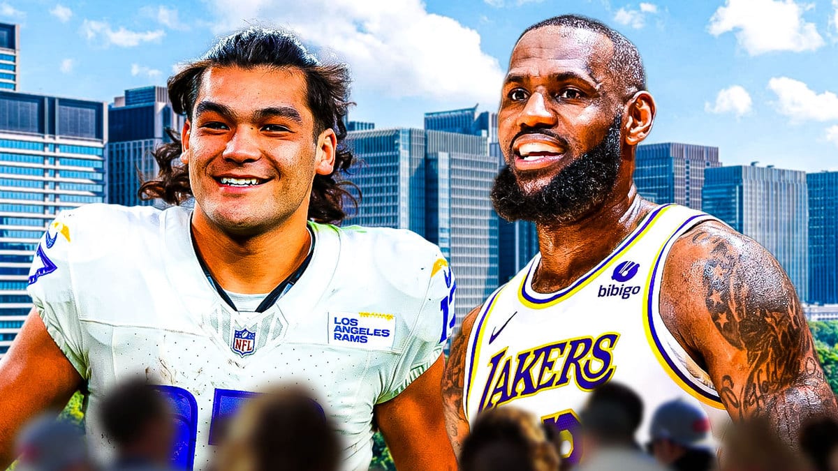 LeBron James congratulates Puka Nacua for setting Rams rookie receiving record.