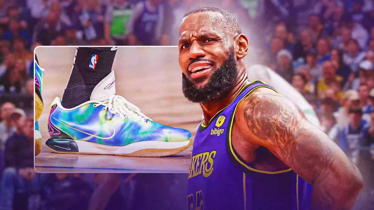 LeBron James wears birthday sneakers during controversial toe on the line call