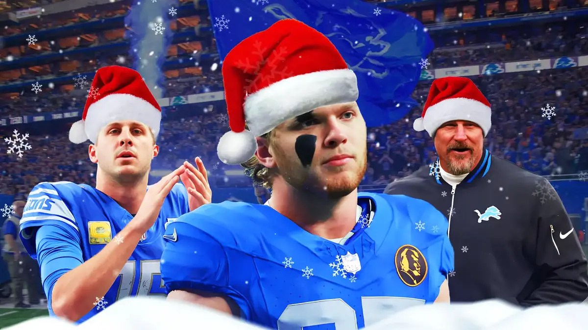 Lions Aidan Hutchinson with Jared Goff and Dan Campbell after win over Vikings