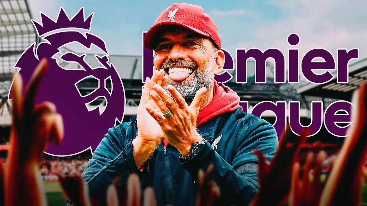 Jurgen Klopp in front of the Premier League logo