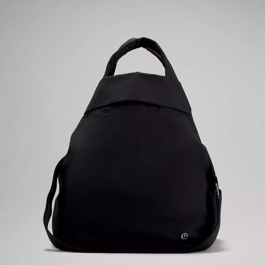 Lululemon On My Level Bag 2.0 19L - Black colored on a light gray background.