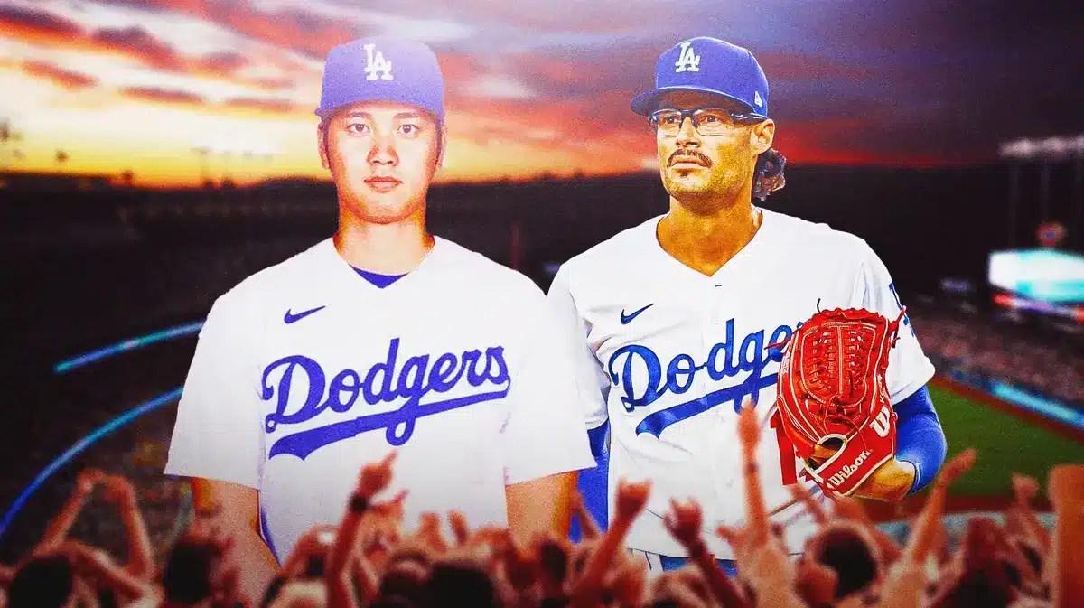 Shohei Ohtani next to joe Kelly, LA Dodgers