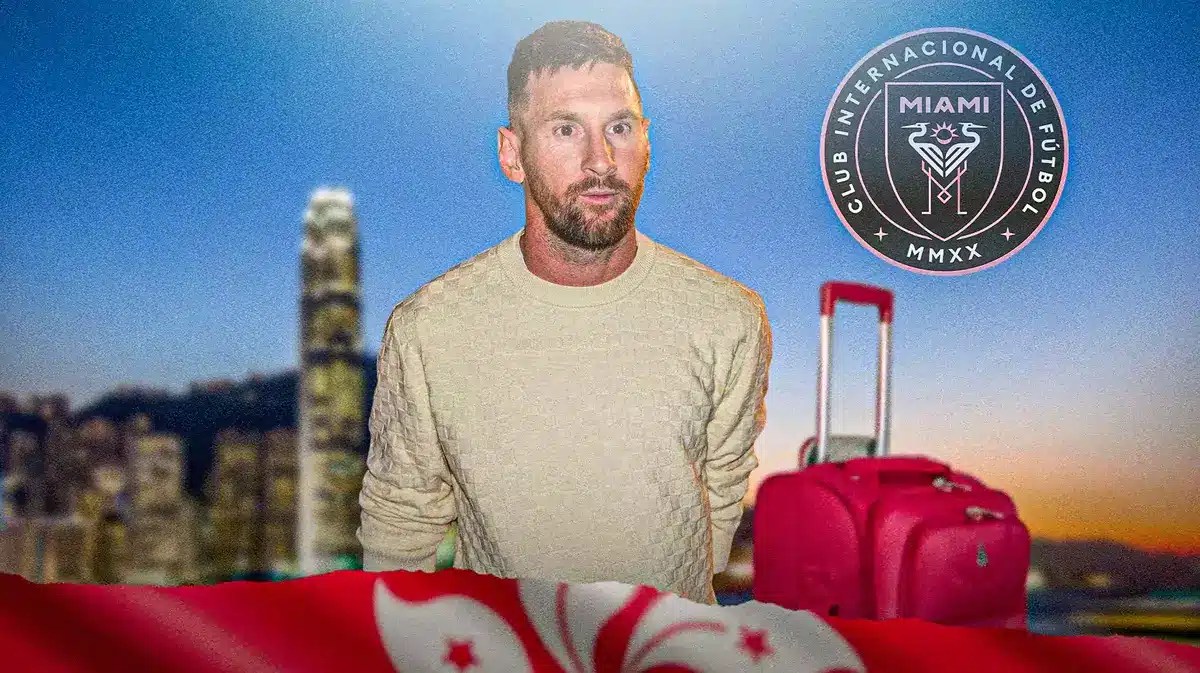 Lionel Messi as a tourist in Hong Kong, the Inter Miami logo in the sky