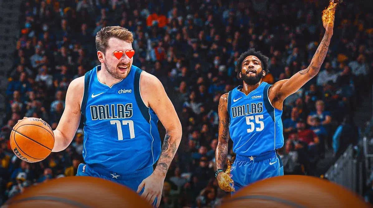 Derrick Jones Jr. with fire on his hands. Luka Doncic with heart eyes