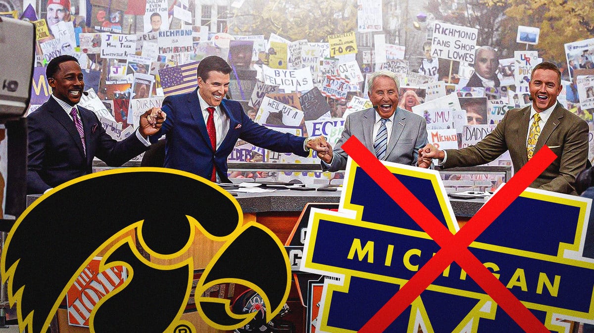 College Gameday grew with Iowa logo in the back and Michigan logo with an “X” on it