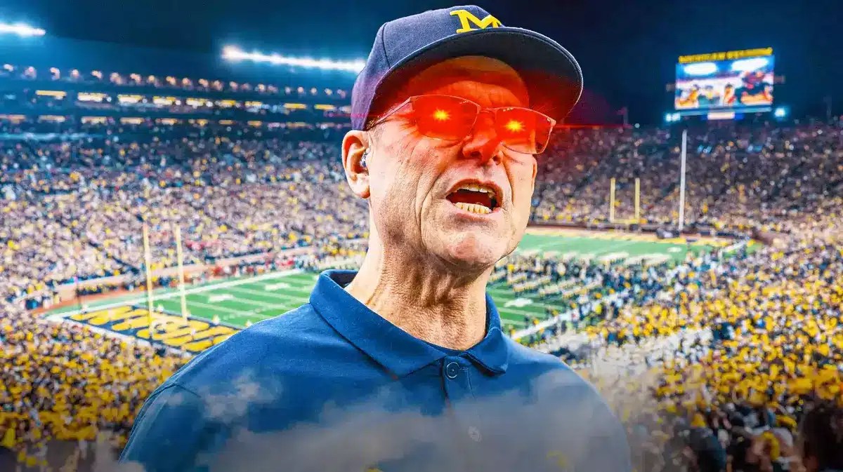 Jim Harbaugh (Michigan football head coach) with woke eyes