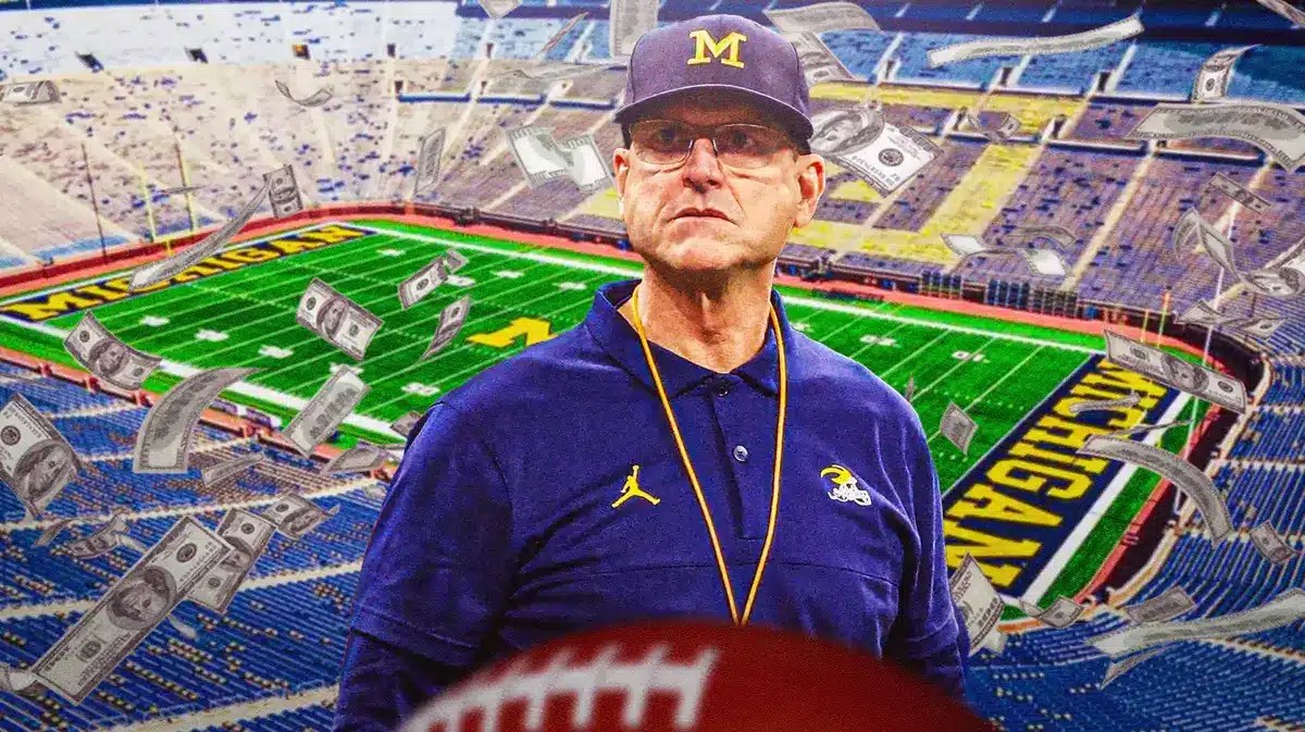Jim Harbaugh with money flying around