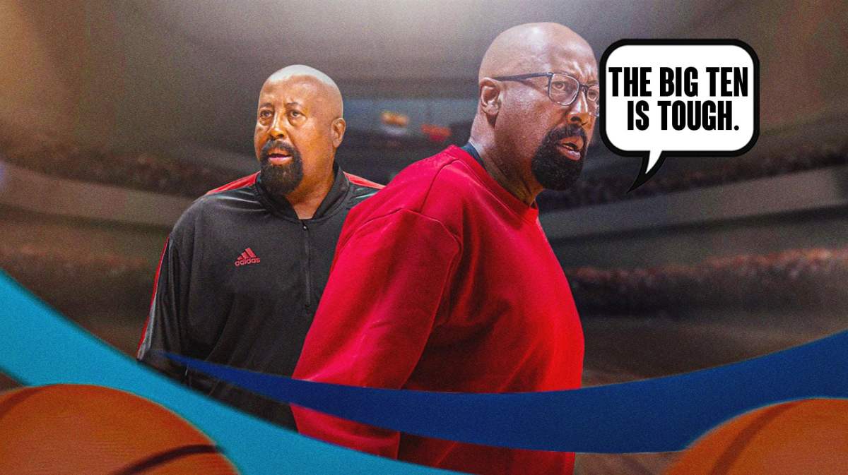 Indiana coach Mike Woodson in the foreground saying "The Big Ten is tough."