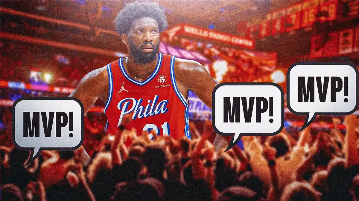 Joel Embiid with 76ers fans chanting "MVP!"