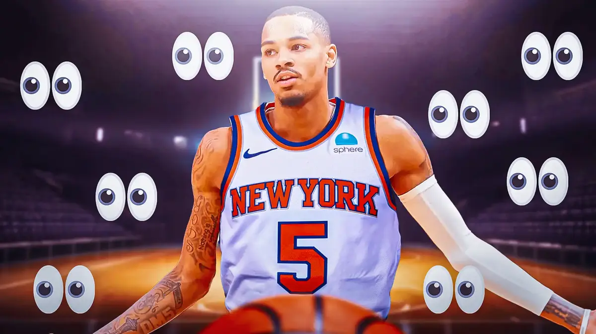 Dejounte Murray in a Knicks uniform, eyeball emojis