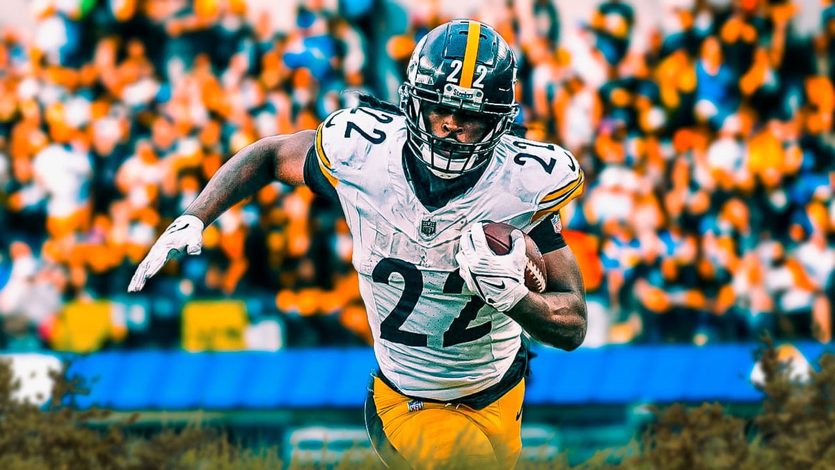 Steelers' Najee Harris running with a football