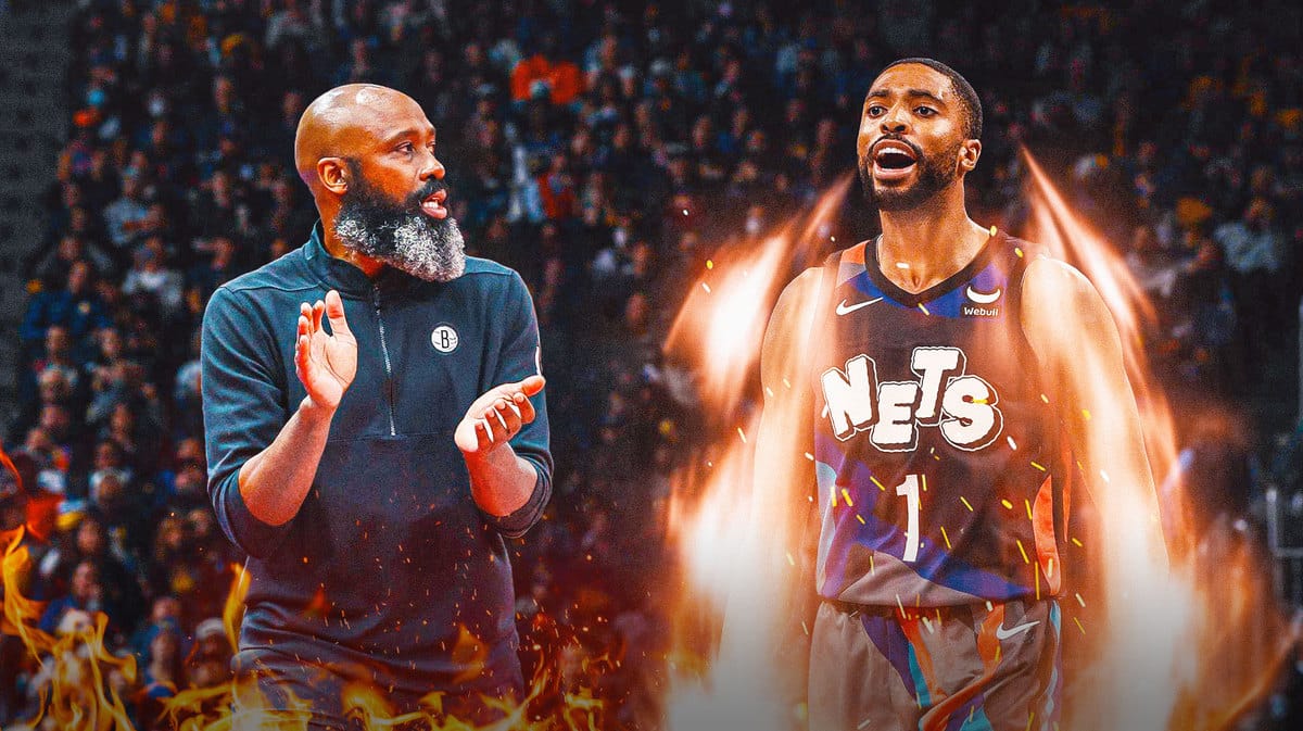 Mikal Bridges with fire aura. Jacque Vaughn clapping