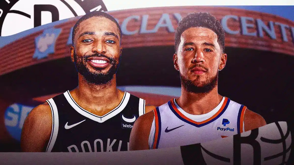 Brooklyn Nets guard Mikal Bridges and Phoenix Suns guard Devin Booker
