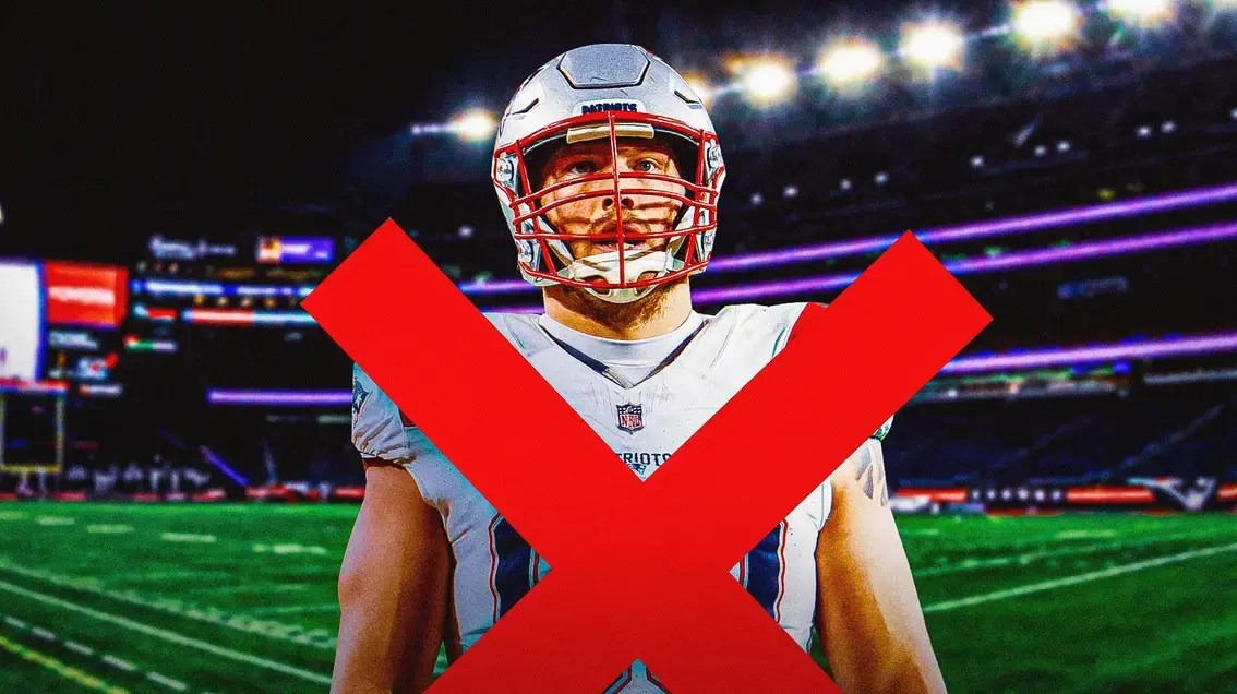 Patriots lineman Cole Strange with an X on him.