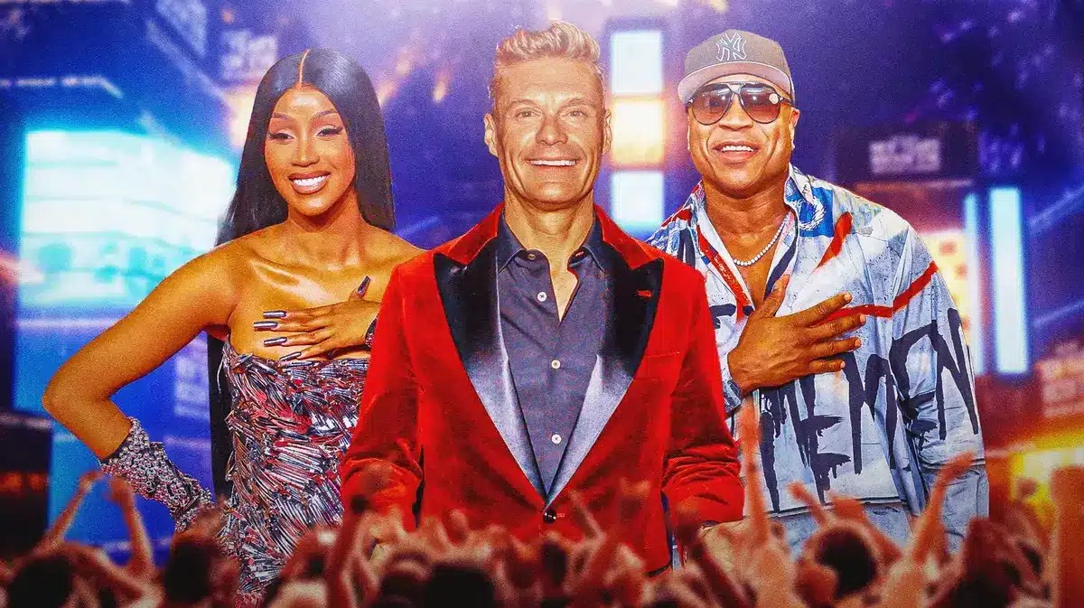 Cardi B, Ryan Seacrest, and L.L. Cool J in Times Square.