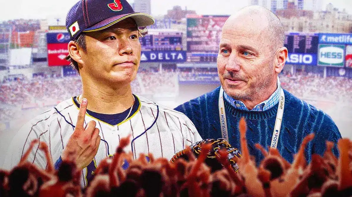Yoshinobu Yamamoto next to Brian Cashman