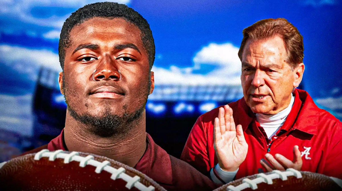 Alabama football coach Nick Saban on the right, LT Overton on the left.