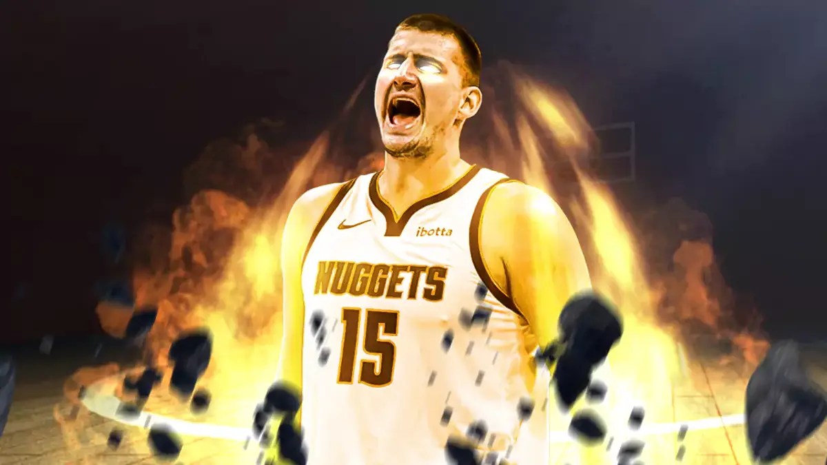 Nuggets' Nikola Jokic going super saiyan, or on fire.