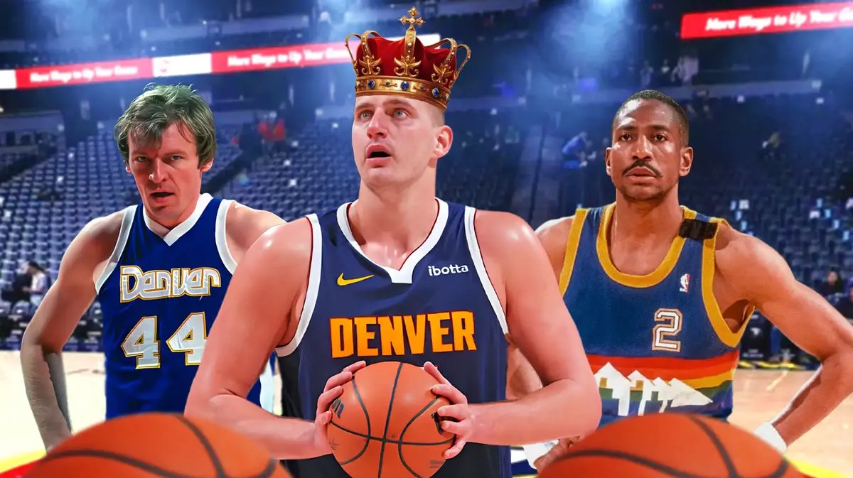Nuggets Nikola Jokic after feat over Nets with Dan Issel and Alex English