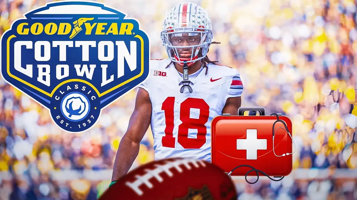Marvin Harrison Jr next to the Cotton Bowl logo