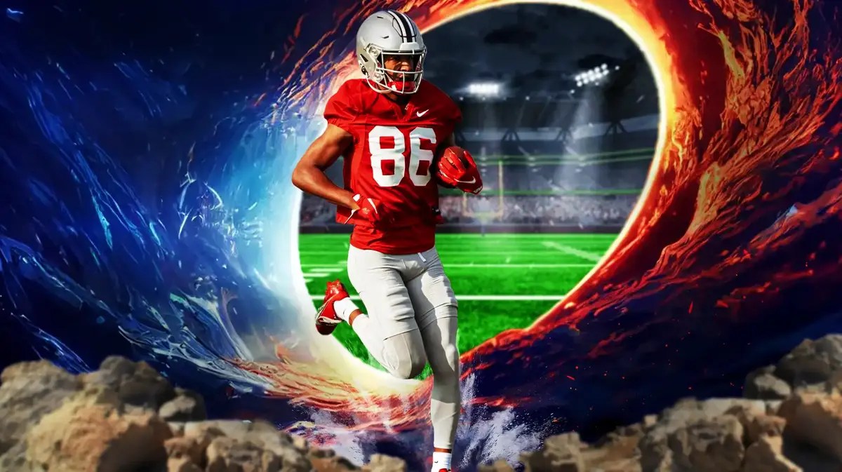 Bryson Rodgers (Ohio State football commit) in front of a portal