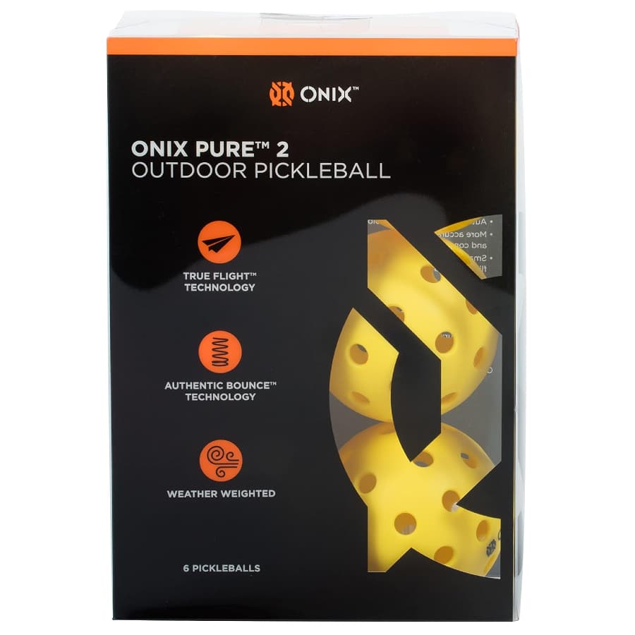 Onix Pure 2 Outdoor Pickleball Balls - Yellow color on a white background.