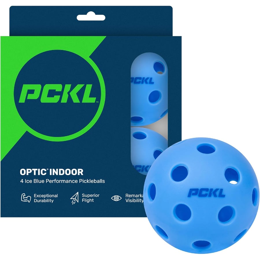 PCKL Optic Speed Pickleball Balls - Ice Blue color on a white background.