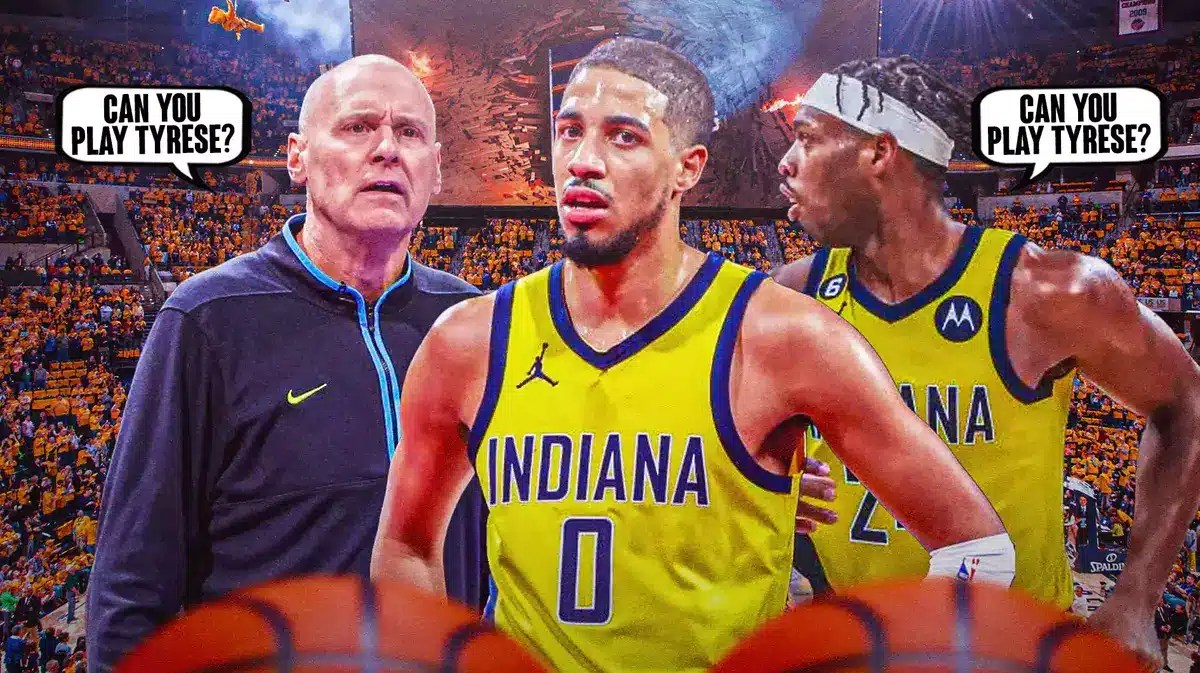 Rick Carlisle and Buddy Hield asking Tyrese Haliburton "Can you play Tyrese?"