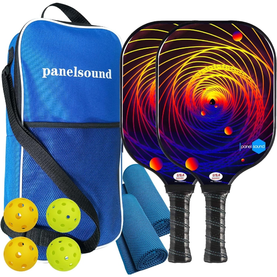 Panel Sound Pickleball Paddles Set - Red colored on a white background.