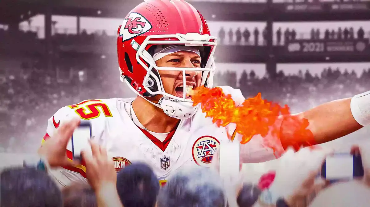 Patrick Mahomes looking angry breathing fire
