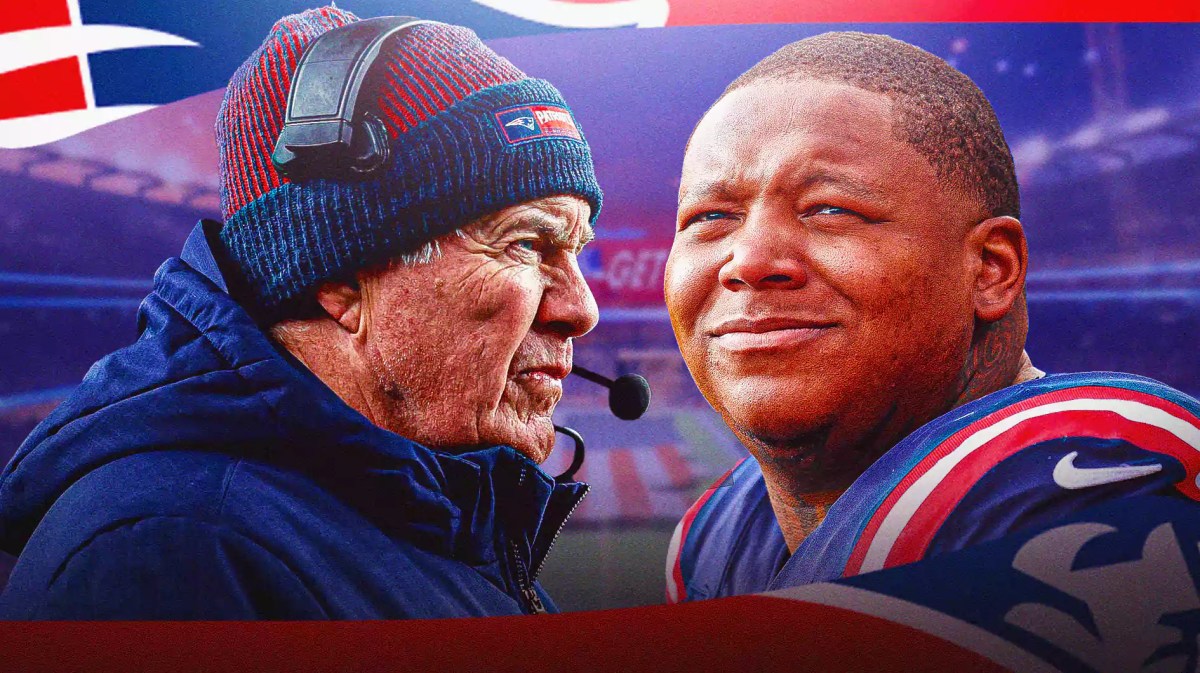 Patriots' Bill Belichick looking at Trent Brown