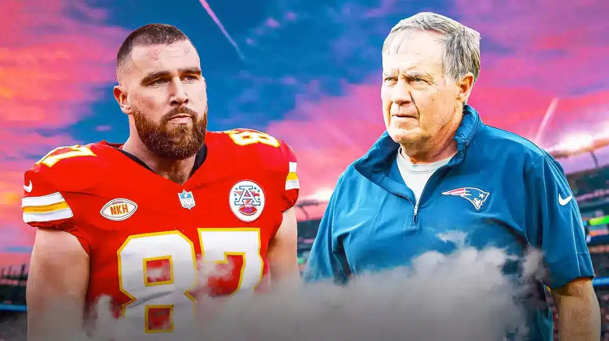 Patriots Bill Belichick and Chiefs Travis Kelce at Gillette Stadium