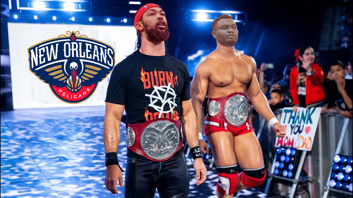Zion Williamson and Brandon Ingram of the Pelicans as these wrestlers